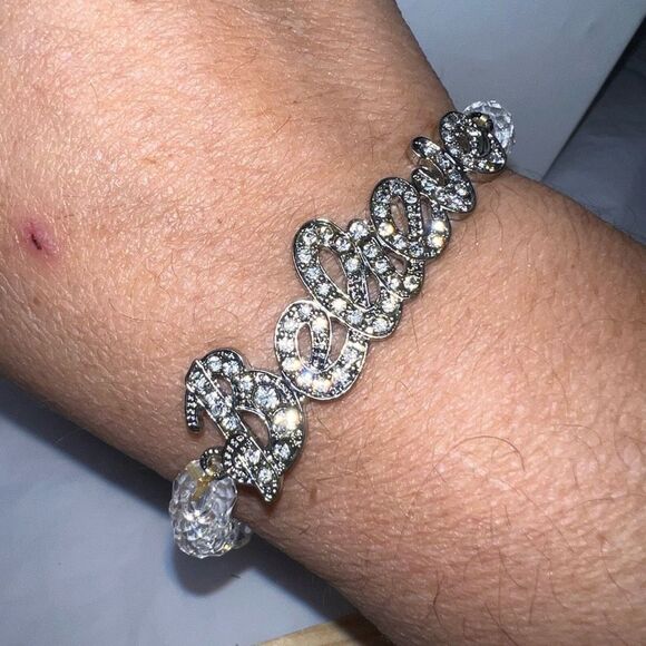 Faceted Bead Crystal “Believe” Stretch Bracelet - Picture 2 of 8